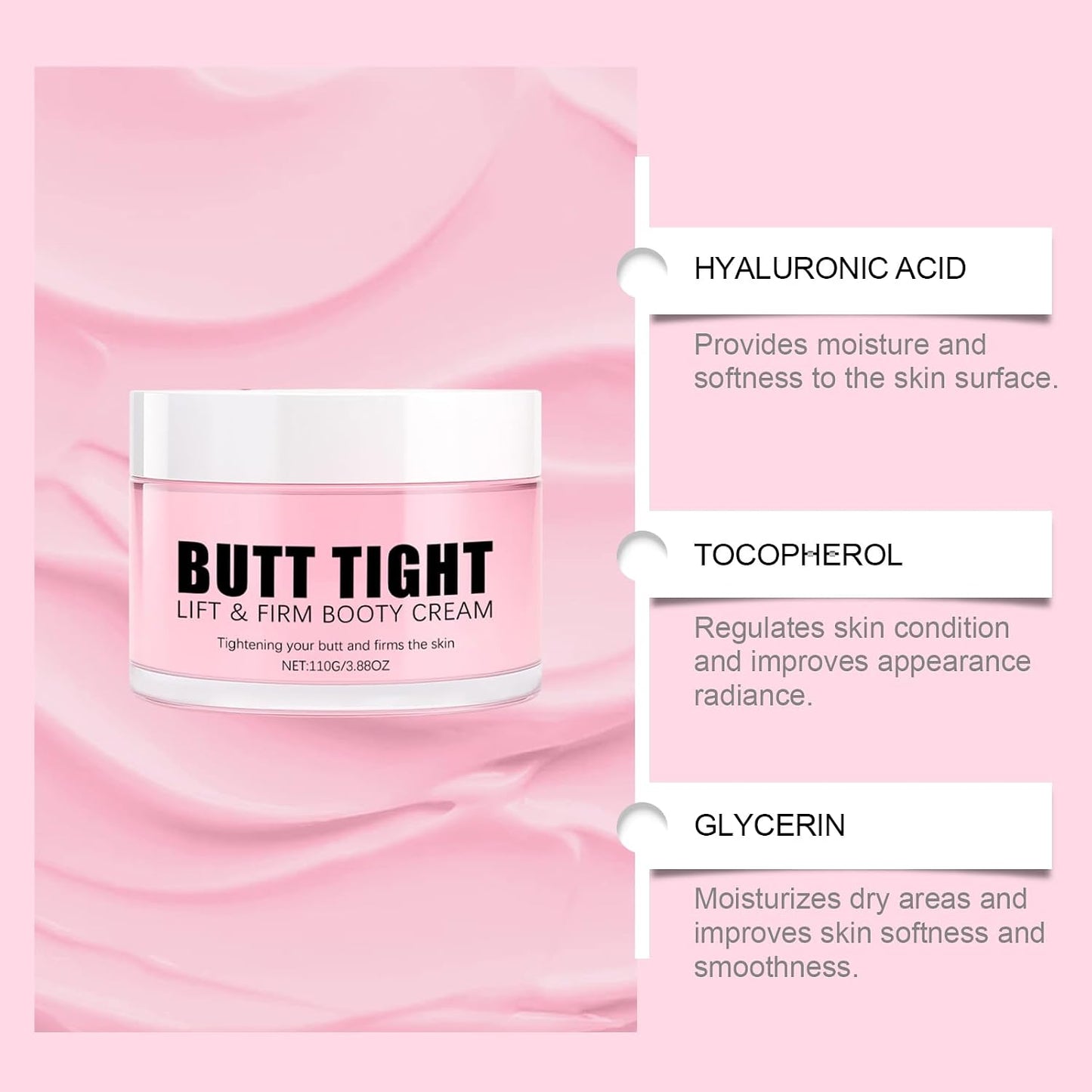 Butt Tight Lift Cream, Cellulite Cream, Firm and Smooth Booty Skin, Tighten the Leg Skin, Reduce Loose and Crepey, Bum Mask for Booty, Thighs, Belly & Arms 3.38 Fl Oz